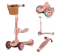 Lionelo FRANKY 2 in 1 Bicicletta e Monopattino per Bambini Fino a 50 kg Adatto da 1 a 7 Anni con Sedile e Manubrio Regolabile, Ruote LED, Telaio Rinforzato, Pedana antiscivolo, Cestino (Rosa)