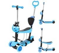 Monopattino pieghevole 5 in 1 per bambini, con sedile rimovibile, barra di spinta
