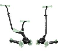 Monopattino QPLAY Sema Evo 6 in 1 con seduta, maniglione a spinta e luci a LED su ruote e pedana con funzionamento a dinamo, da 1 a 6 anni, portata massima 50 kg, pieghevole (Menta)