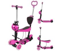 Monopattino Scooter Bambini con sedile rimovibile Altezza regolabile 2-8 anni, 7 stella Coccinella Scooter Gamba singola con manico di spinta - Rosa