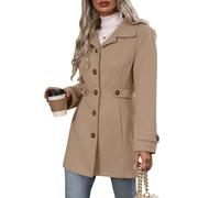 Monopetto Collo dentellato Cappotto di Lana Casual Donna Autunno Inverno Cappotto Manica Lunga Classico Giacca Calda Trench Cappotto, cachi, L