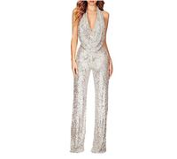 Monopezzi e Tutine da Donna con Paillettes Scollo a V Elegante Collo Pieghettata Jumpsuit Senza Maniche Gamba Larga Larghi Comodi Cerimonia Cocktail Festa Tuta Intera Playsuit S-3XL
