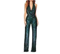 Monopezzi e Tutine da Donna con Paillettes Scollo a V Elegante Collo Pieghettata Jumpsuit Senza Maniche Gamba Larga Larghi Comodi Cerimonia Cocktail Festa Tuta Intera Playsuit S-3XL