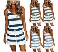 Monopezzi e Tutine Jumpsuit da Donna Tuta Intera Donna Estivo Elegante a Righe Vestito Corto Tinta Unita Canotta Scollo a V Senza Maniche con Tasche Pantaloni Estivi Ragazza Elegante Estivi Mare