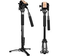 Monopiede estensibile in alluminio per fotocamera con testa fluida e base treppiede pieghevole per fotocamera DSLR. Altezza massima 148 cm. Carico utile fino a 3 kg.
