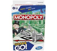 Monopoly Grab and Go Game, Portable Game for 2-4 Players, Travel Game for Kids