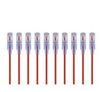 Monoprice Cavo patch Ethernet Cat6A UTP, 30 AWG, 10 G, in puro rame nudo, antigroviglio, RJ45, serie SlimRun, 0,6 m, rosso, confezione da 10