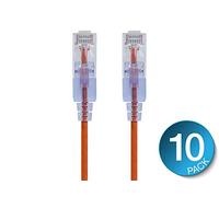 Monoprice Cavo patch Ethernet Cat6A UTP, 30 AWG, 10 G, in puro rame nudo, antigroviglio, RJ45, serie SlimRun, 0,3 m, arancione, confezione da 10