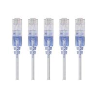 Monoprice SlimRun Cavo patch Ethernet Cat6A, cavo di rete Internet RJ45, 550 Mhz, UTP, filo di rame puro nudo, 10 G, 30 AWG, 1,5 m, blu, confezione da 5, serie SlimRun