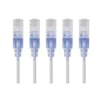 Monoprice SlimRun Cavo patch Ethernet Cat6A, cavo Internet di rete, RJ45, instradato, UTP, filo di rame puro nudo, 30 AWG, 15 cm, bianco, confezione da 5