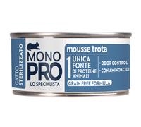 Monopro lo specialista Cat Adult Sterilised Grain free Mousse 85 gr Trota - confezione da 6 pezzi - 1° ORDINE? scegli lo sconto BZR5 / BZR20 + 200 punti fedeltà