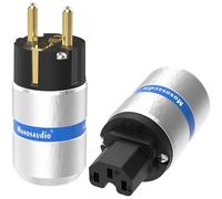 Monosaudio Coppia di connettori HiFi Schuko, IEC C15, connettore High End, connettore per dispositivi freddi, 16 A, 250 V, spina audiofilo (placcato oro, guscio in alluminio, E106G/F106G)