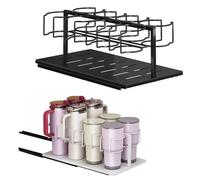 MonoSora Portabottiglie estraibile per 10 tazze da 1134 g, 8 fessure, in acciaio inox, con guide scorrevoli lisce nere