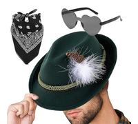 Monozoz Cappelli alpini tedeschi, 1 set di cappelli Fedora Oktoberfest con foulard, occhiali da vista, cappello da cacciatore tedesco in tessuto non tessuto, per costume da Oktoberfest da