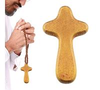 Monozoz Crocifisso in legno da 10 cm, realizzato a mano a Betlemme, crocifisso in legno fatto a mano, comodo da tenere in mano, croce in legno con custodia, ideale per preghiera cristiana