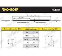 MONROE ML6281 molla a gas cofano motore 369 mm 210 N 110 mm