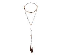 Monsefi Zen Garden, collana regolabile con perline in onice nera e pietra lavica, con nappe bohémien, annodate fatte a mano, per yoga, meditazione, energia, collane da donna, kaki, beige, marrone