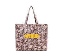 Monsieur TSHIRT Maxi Tote Bag e Testo in Velluto Personalizzato, 100% Cotone, 37 cm x 49 cm, Unisex, Leopardo Bianco, Taglia unica