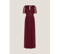 monsoon Monsoon Emily Vestito Maxi da damigella d'onore con scollo a V, maniche corte e tulle plissettato. 48 rosso