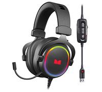 Monster Alpha 7.1 - Cuffie da gioco illuminate RGB con suono surround 7.1, microfono rimovibile con cancellazione del rumore, padiglioni imbottiti per giochi su PC, colore nero
