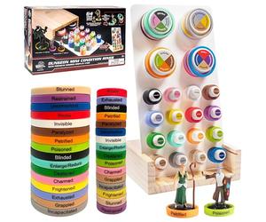 Monster Dungeon - Mini anelli per mini figure mediche e grandi, con custodia in legno, 16 colori diversi, 64 anelli compatibili con DnD Dungeons Dragons, Pathfinder e tutti i giochi di ruolo