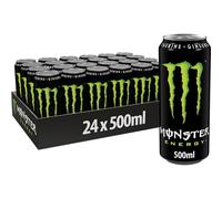 Monster Energy - 24 Lattine da 500 ml, Energy Drink con Ginseng, Taurina, Caffeina e Vitamine Gruppo B, Bevanda Energetica dal Gusto Originale e Fresco