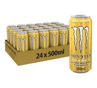 Monster Energy Ultra Gold Pineapple - 24 Lattine da 500 ml, Energy Drink Zero Zuccheri e Poche Calorie, Bevanda Energetica dal Gusto di Ananas Dorato Maturo