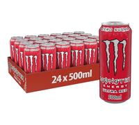 Monster Energy Ultra Red - 24 Lattine da 500 ml, Energy Drink Zero Zuccheri e Poche Calorie, Bevanda Energetica dal Gusto Leggero e Rinfrescante di Frutti Rossi