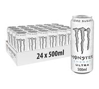 Monster Energy Ultra White - 24 Lattine da 500 ml, Energy Drink Zero Zuccheri e poche Calorie, Bevanda Energetica dal Gusto Leggero e Rinfrescante di Agrumi