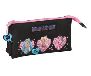 MONSTER HIGH - Astuccio triplo, astuccio per bambini, ideale per bambini in età scolastica, comodo e versatile, qualità e resistenza, 22 x 3 x 12 cm