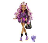 Monster High - Clawdeen, bambola con accessori e gattino, snodata e alla moda con capelli con ciocche viola, Giocattolo per Bambini 4+ Anni, HHK52