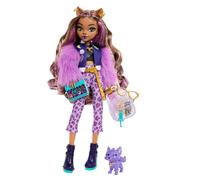 Monster High - Clawdeen Wolf, bambola dal look mostruoso con cucciolo Crescent e accessori inclusi, tra cui zaino, snack e agenda per la scuola, giocattolo per bambini, 4+ anni, HRP65
