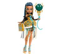 Monster High - Cleo De Nile Scary Sweet Birthday, bambola con abito da party dorato e accessori a tema, rossetto, palloncino, regalo e invito inclusi, giocattolo per bambini, 4+ anni, JBG76