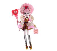 Monster High - Cupid Asteria Scary Sweet Birthday, bambola con abito da party rosa e rosso e accessori a tema, palloncino, regalo e invito inclusi, giocattolo per bambini, 4+ anni, JBG77