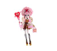 Monster High - Cupid Asteria Scary Sweet Birthday, bambola con abito da party rosa e rosso e accessori a tema, palloncino, regalo e invito inclusi, giocattolo per bambini, 4+ anni, JBG77