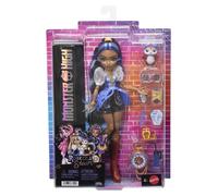 Monster High - Rebecca Steam, bambola con camicetta blu e shorts neri, amico pinguino domestico Captain Penny e 7 accessori alla moda inclusi, occhiali da pilota e borsetta, 4+ anni, JMB81
