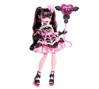 Monster High - Draculaura Scary Sweet Birthday, bambola con abito da party rosa e accessori a tema, palloncino, regalo e invito inclusi, giocattolo per bambini, 4+ anni, JBG74