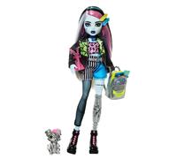 Monster High - Frankie Stein, Bambola con Giacca e Shorts in Denim, cagnolina Wa
