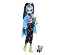 Monster High - Frankie Stein Creepover Party, bambola con outfit dettagliato e accessori per il pigiama party, cucciolo Watzie incluso, giocattolo per bambini, 4+ anni, HKY68