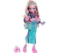 Monster High - Lagoona Blue, bambola con top corto e una maxi gonna sportiva, con pesciolina Neptuna e 7 accessori tra cui occhiali da sole a forma di conchiglia, snack e borsetta, 4+ anni, JHK33