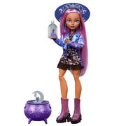 Monster High Moonspell Magic - Layla Stone la Strega dei Cristalli, bambola con sorpresa nel calderone e accessori inclusi tra cui boccetta per pozioni e libro degli incantesimi, JMB90
