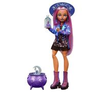 Monster High Moonspell Magic - Layla Stone la Strega dei Cristalli, bambola con sorpresa nel calderone e accessori inclusi tra cui boccetta per pozioni e libro degli incantesimi, JMB90