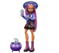 Monster High Moonspell Magic - Layla Stone la Strega dei Cristalli, bambola con sorpresa nel calderone e accessori inclusi tra cui boccetta per pozioni e libro degli incantesimi, JMB90