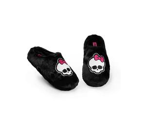 Monster High Pantofole alte da donna nere e soffici | Design a forma di teschio con fiocco | Abbigliamento elegante per la casa e calzature da relax | Comode pantofole da interno