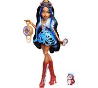 Monster High - Rebecca Steam, bambola con camicetta blu e shorts neri, amico pin