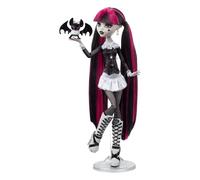 Monster High Reel Drama - Draculaura, bambola da collezione in stile bianco e nero con accessori, poster cinematografico a tema film dell'orrore incluso, giocattolo per bambini, 6+ anni, HKN27