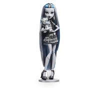 Monster High Reel Drama - Frankie Stein, bambola da collezione in stile bianco e nero con accessori, poster cinematografico a tema film dell'orrore incluso, giocattolo per bambini, 6+ anni, HKN29