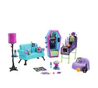 Monster high playset salone degli studenti con mobili, accessori a tema, 2 animali domestici e distributore automatico funzionante