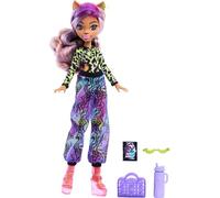 Monster High Scare-adise Island Clawdeen Wolf Doll con costume da bagno, pantaloni da jogging e accessori da spiaggia come visiera, bottiglia d'acqua e libro