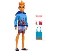 Monster High Scare-adise Island Heath Burns Doll with Flame Hoodie, Swim Trunks and Beach Accessories like Sunglasses